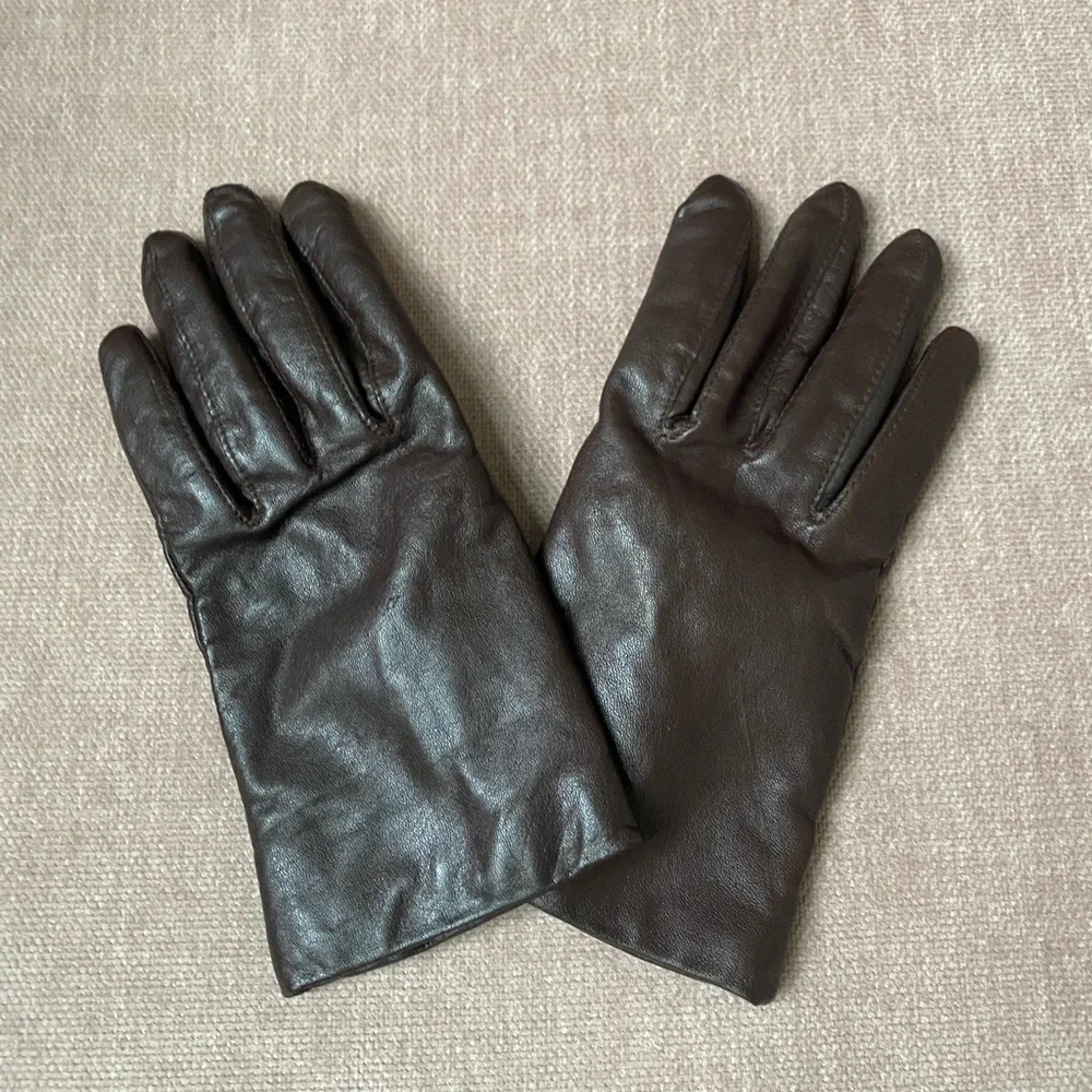 Brown Leather Short Gloves Size Medium